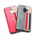 Wholesale Galaxy S9+ (Plus) Striped Hand Strap Grip Holder PU Leather Case (Red)